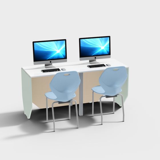 Modern Dual-Screen Desk 3D model