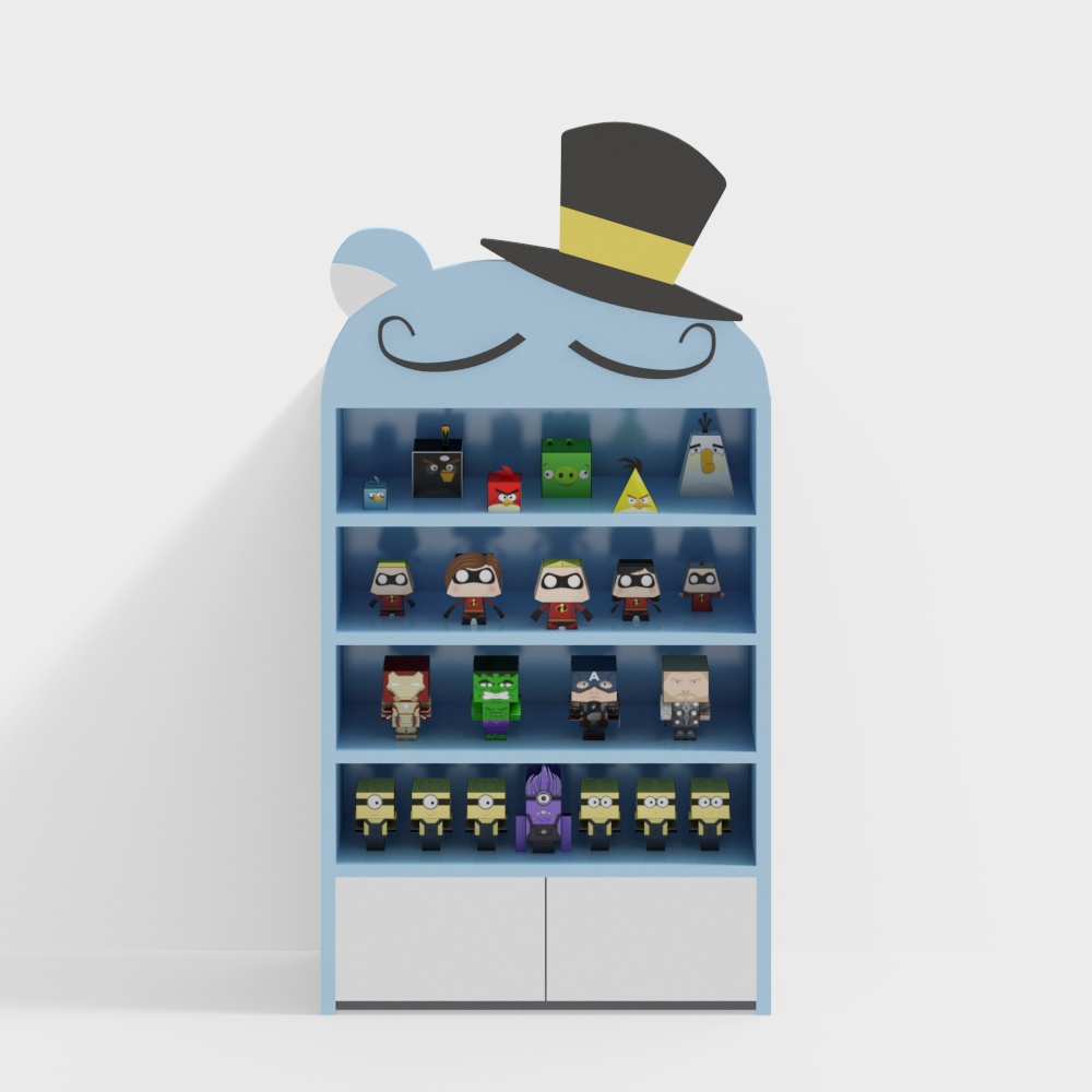 Charming Toy Display Cabinet 3D Model – Low-Poly Playful Design
