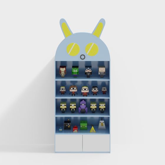 Fun Bunny Ears Bookshelf 3D model for Kids