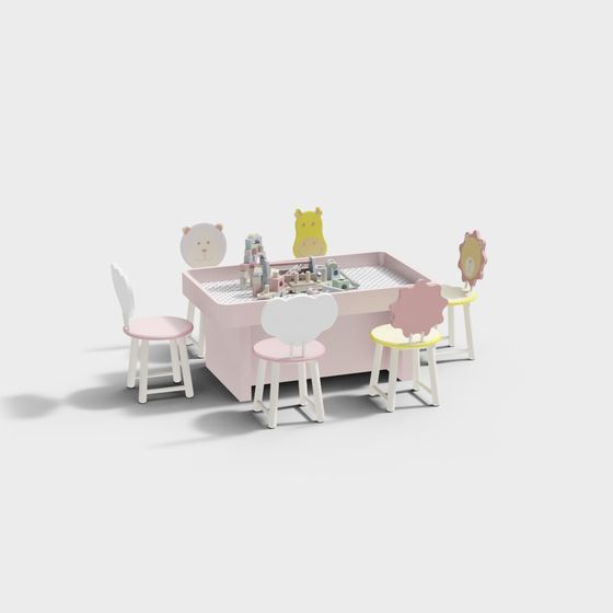 Playful Block Table and Chair 3D Model
