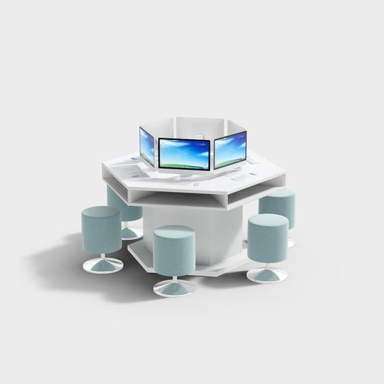 Sleek Collaborative Desk and Chairs 3D model