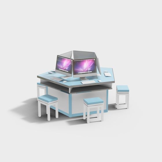 Low-Poly Dual Screen Desk 3D Model