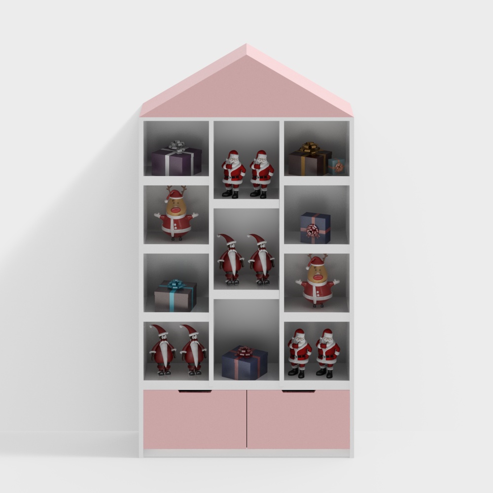 Charming Christmas-Themed Bookshelf 3D model
