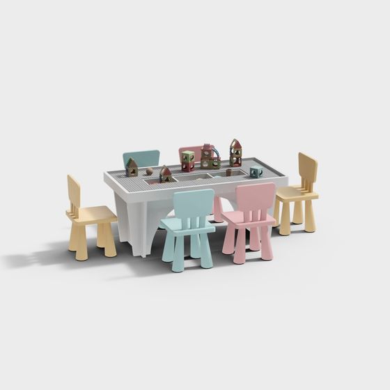 Colorful Children's Table and Chair Set 3D model
