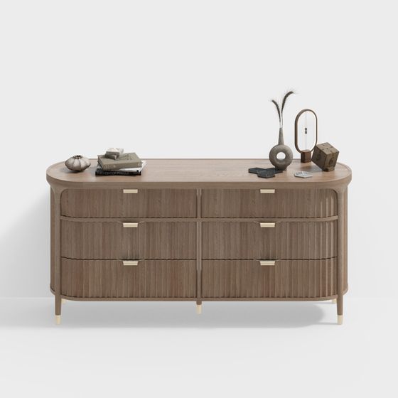 Elegant Curved Wooden Storage Cabinet 3D Model