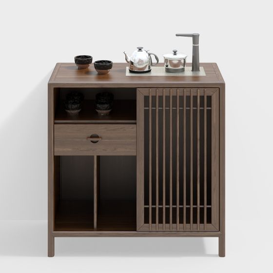 Elegant Brown Tea Cabinet 3D model for Modern and Traditional Interiors