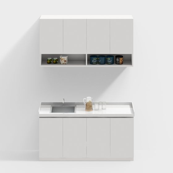 Pantry Side Cabinet 3D Model in White