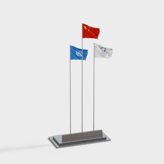 Flagpole Trio 3D model for Creative Projects