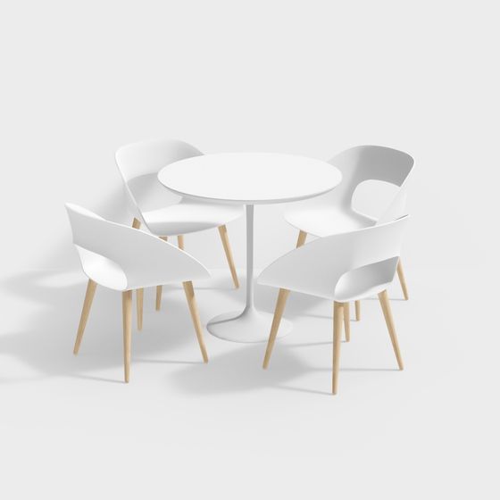 Elegant Low-Polygon Dining Table and Chair Set 3D Model