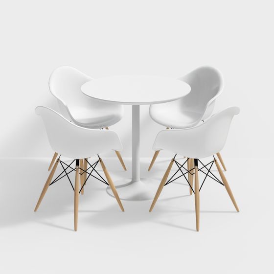 Nordic Style Dining Table and Chairs Set 3D model