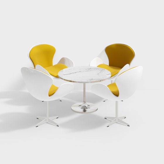 Modern Round Table and Petal Chair 3D model