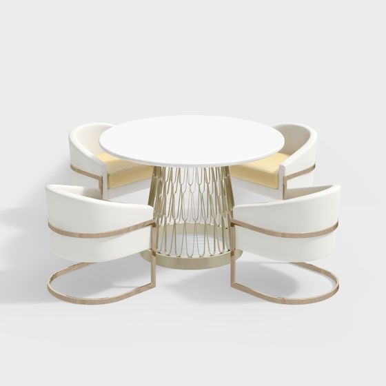 Elegant Round Table with Four Chairs 3D model