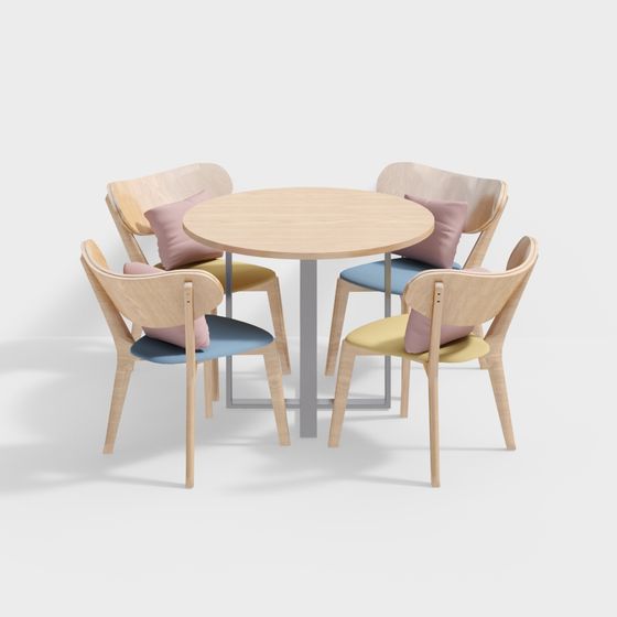 Round Table and Four Chairs 3D model