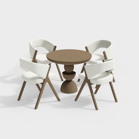 Scandinavian Style Dining Table and Chair Set 3D model