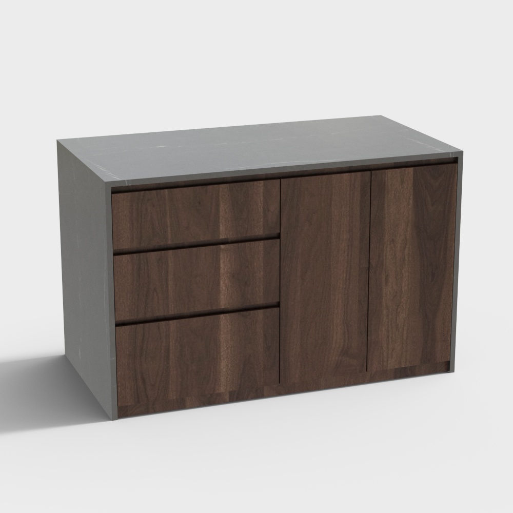 Urban Storage Cabinet 3D Model – Marble and Wood