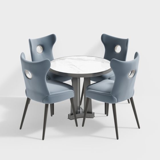 Round Table and Four Chairs 3D Model