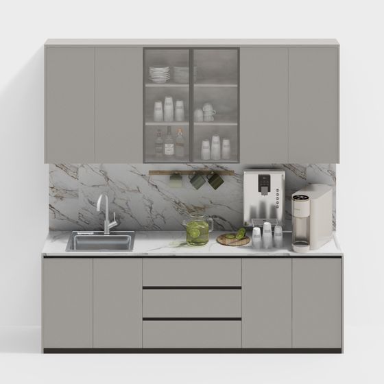 Pantry Side Cabinet 3D Model in Gray