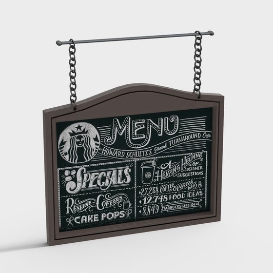 Vintage Style Menu Board 3D model for Cafés