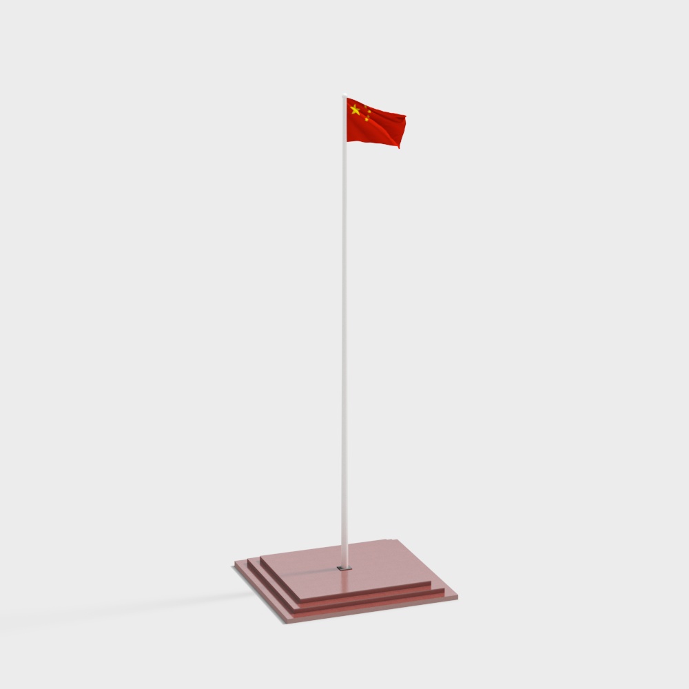 Low-Poly Chinese Flag and Flagpole 3D model