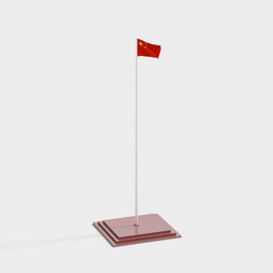 Low-Poly Chinese Flag and Flagpole 3D model