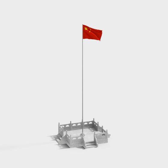 Chinese Flagpole Low Poly 3D model
