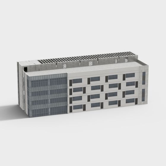 Stylish Low-Poly Industrial Building 3D model