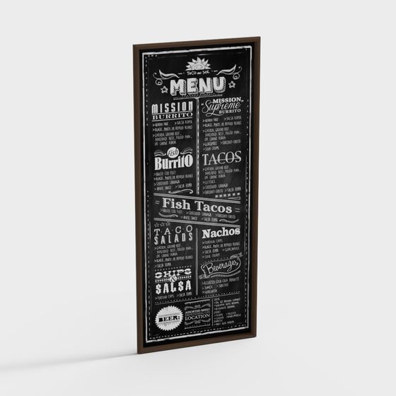 Vintage Chalkboard Menu 3D model for Restaurants