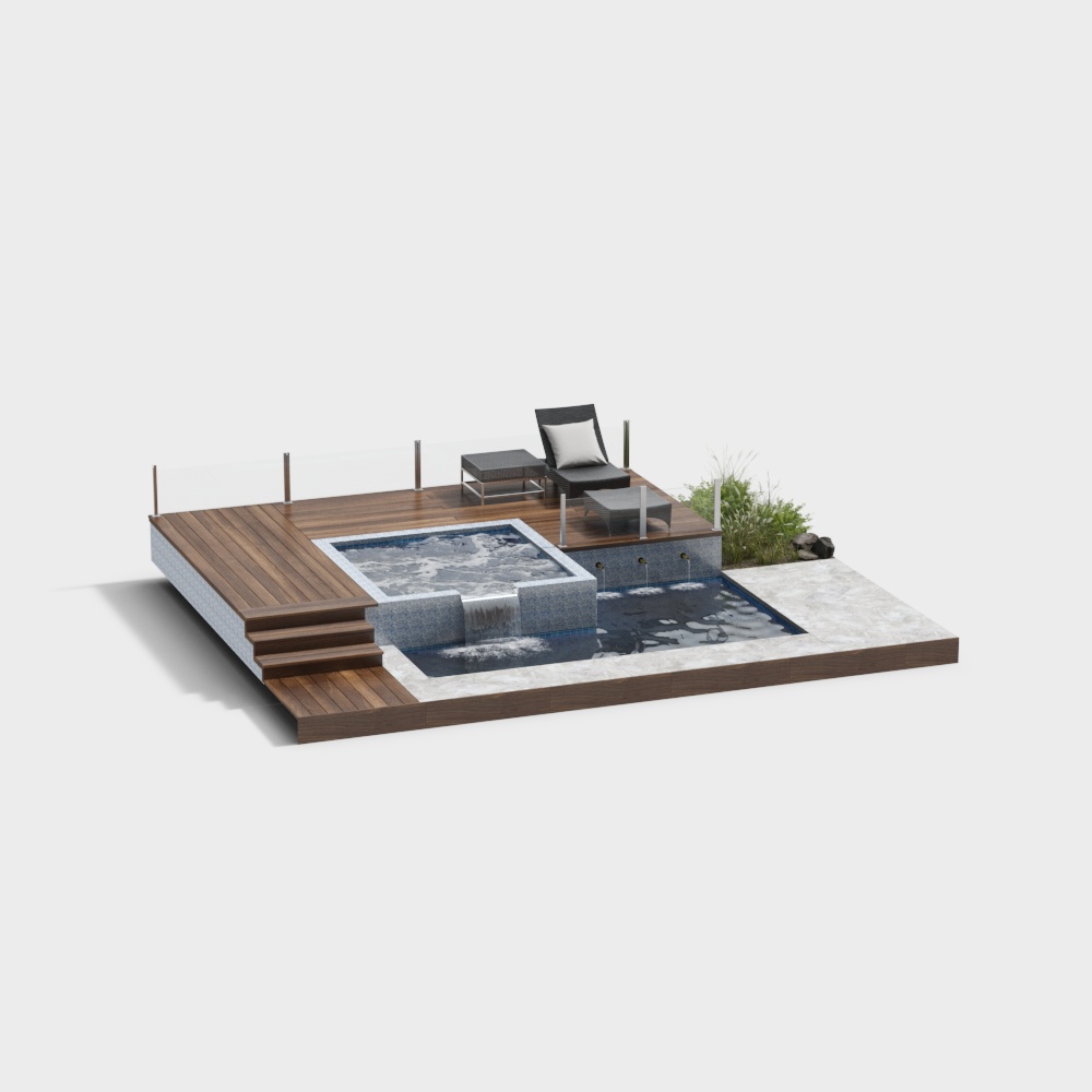 Poolside Retreat 3D Model – Minimalist Wood and Water