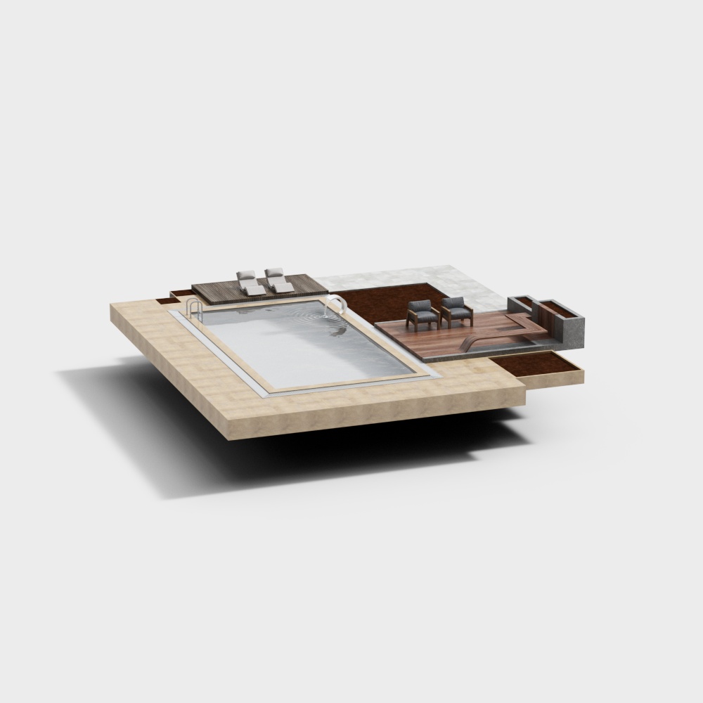 Elegant Outdoor Pool Space 3D Model – Low-Poly Deck & Pool
