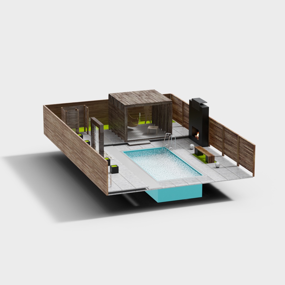 Modern Oasis Backyard Retreat 3D Model – Low-Poly Outdoor Design