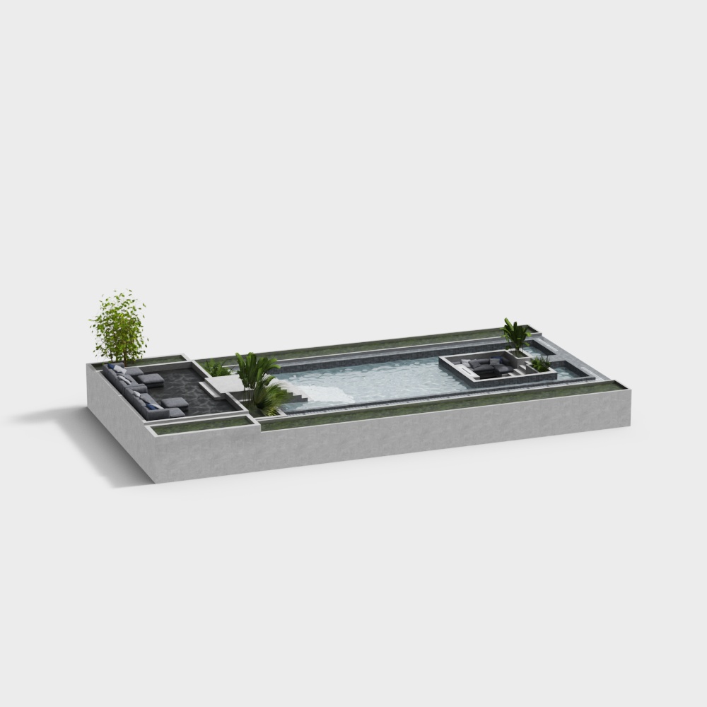 Modern Oasis Backyard Retreat 3D Model – Concrete & Greenery
