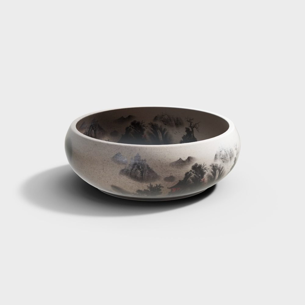 Ink Landscape Bowl 3D Model