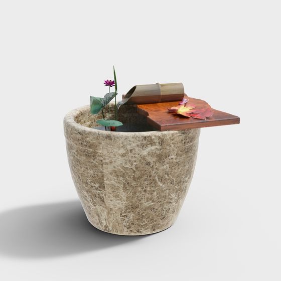 Bamboo Water Landscape Basin 3D model for Tranquil Spaces