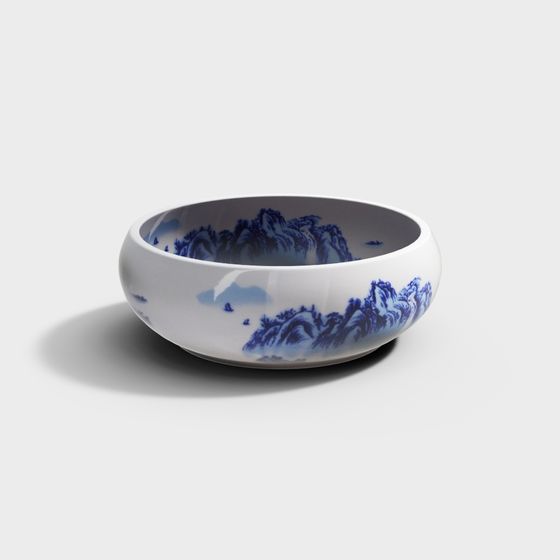 Charming Blue and White Porcelain Bowl 3D model