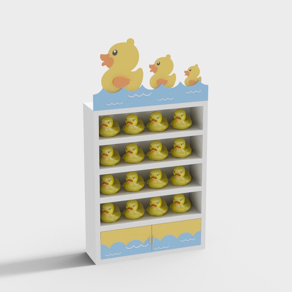Полка с маленькими желтыми утками в магазине игрушек