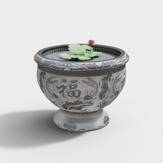 Low Poly Fish Tank 3D Model with Oriental Aesthetics