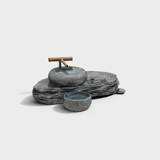 Serene Oriental Water Feature 3D model