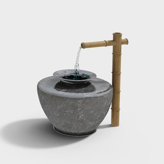 Serene Gray Stone Water Bowl 3D model