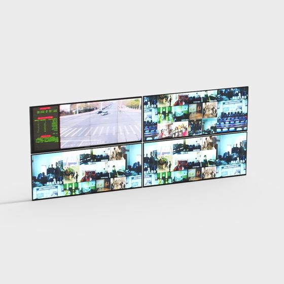 High-Detail 3D Monitoring Center Display Screen Model