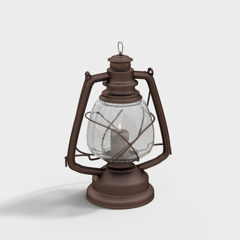 Rustic Vintage Oil Lamp 3D Model – Copper Metal Design