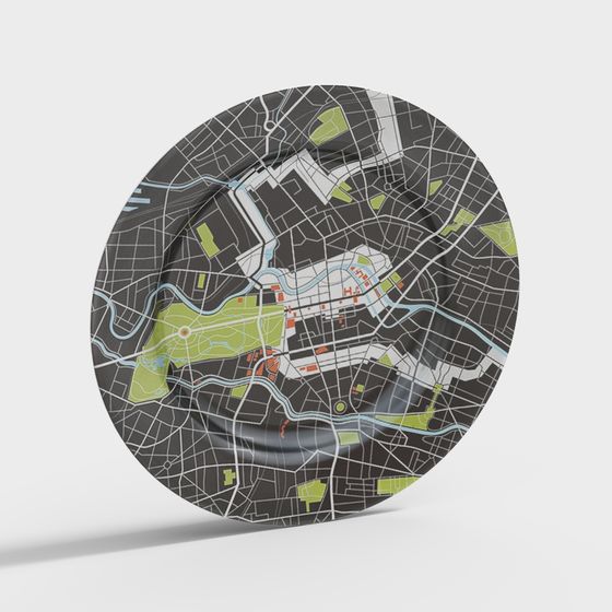 Unique City Map Disk 3D model for Digital Art