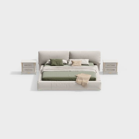 Elegant Low-Polygon Bed Set 3D model