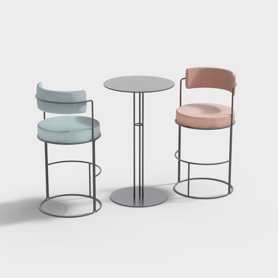 Stylish Minimalist Bar Stool and Round Table 3D model