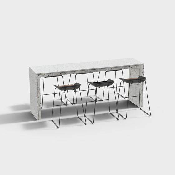 Concrete Bar Table and High Stool 3D model