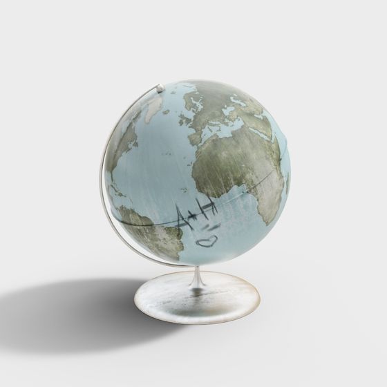 Vintage Globe 3D Model with Low-Poly Design