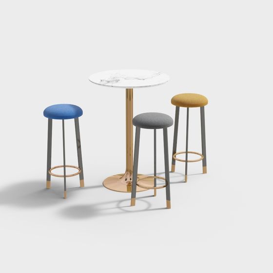 Stylish Minimalist Bar Counter with Stool 3D model