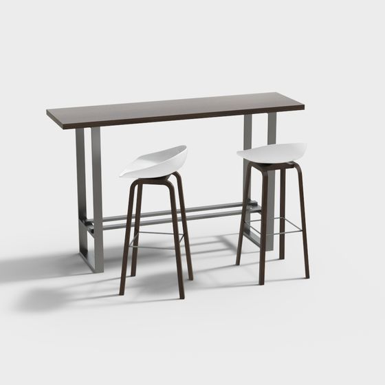 Stylish Low-Poly Bar Table and Stool 3D model