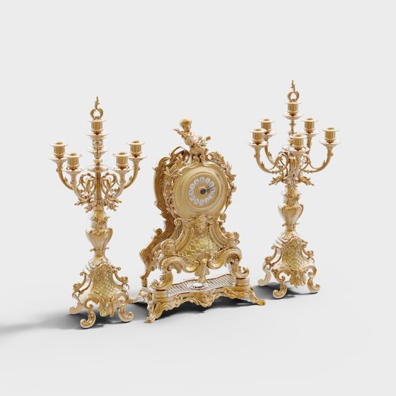 Exquisite Baroque Clock Set 3D model