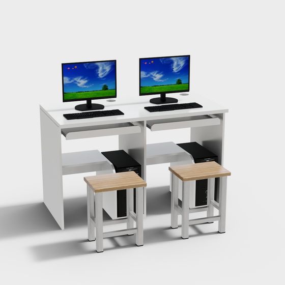 Minimalist Dual-Screen Workstation 3D model