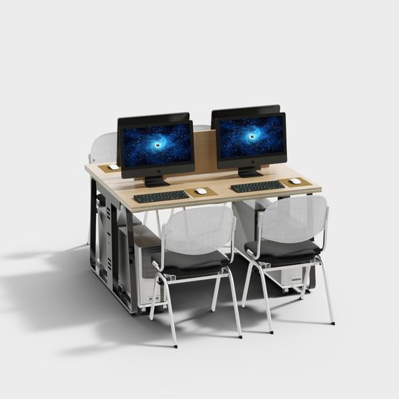 Stylish Low-Poly Double Workstation – Wood & Metal Design